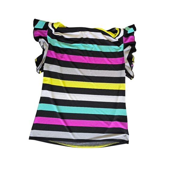Colorful Striped Ruffled Short Sleeve Womens Top By Worthington - S - Picture 1 of 5